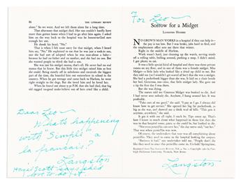 HUGHES, LANGSTON. Small archive of 4 items, each Signed, Langston, to Léo Sauvage, in green ink: Typed Letter * Two Autograph Notes *